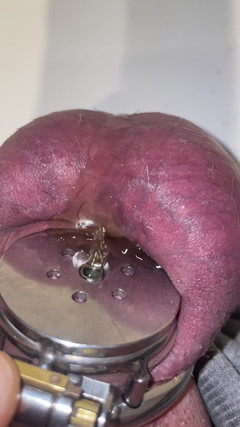 Selfspanker: Pisse dans une cage de chasteté plate