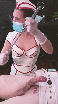 Latex Nurse Dominafire Sounds & Milks Bound Slave in Segufix