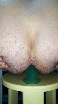 Fucking My Ass with Huge Green Dildo to the Bottom Close-up