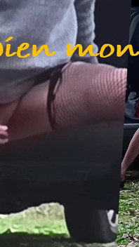 Un travesti a un orgasme anal sur un attelage à l’extérieur