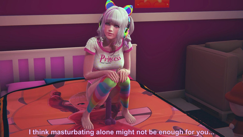 Waifu club 3D: Gamermeisje berijdt dildo na het kijken naar hentai