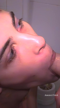 Self Piss Washing Teeth with Cum and Piss
