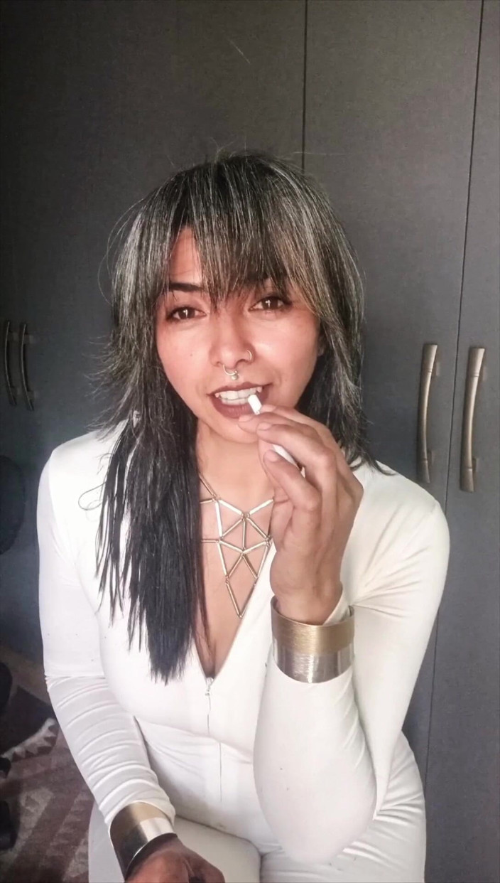 Casia Castro: White Outfit Smqoking Instructions - Topless Tease