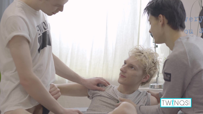 Twin Qs: Naughty twinks Logan, Michael and Nico in a messy threesome!