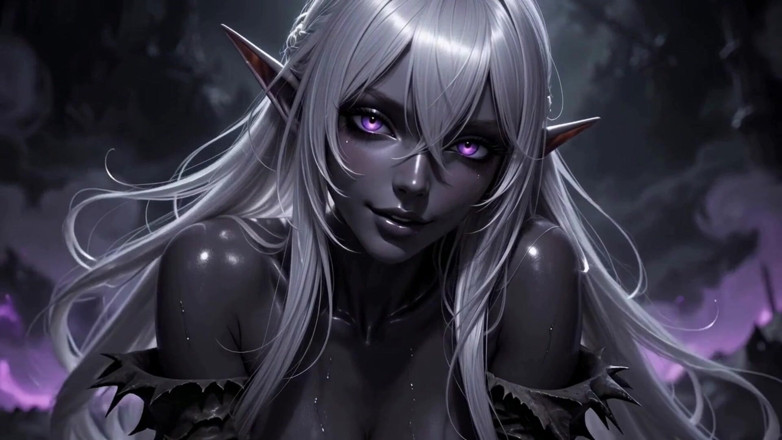Ianimedia: Black Gothic Dark Elf - Pale Hair Beauty Squeezing &amp; Posing Explicitly
