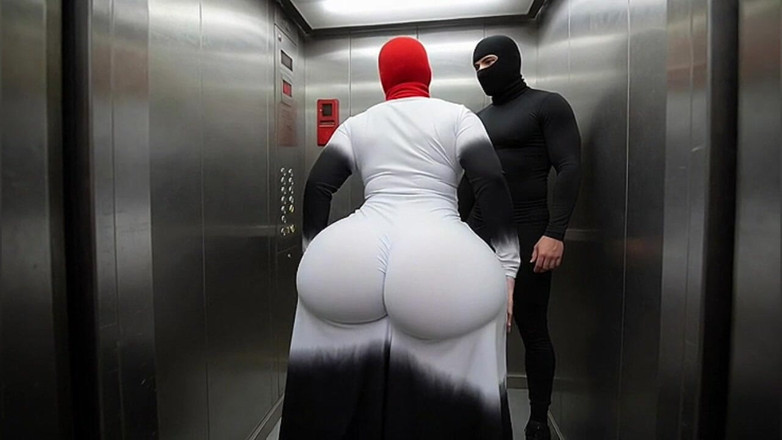 Animate golden: Nachbarin mit dickem arsch twerking für mich im aufzug