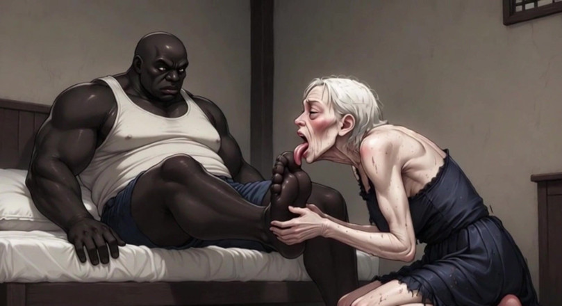 YOUR BEST FANTASY: 90 Year Old Granny Slave Licking Giant Black Man Feet -...