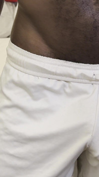 I Am Just Exercising Home in My White Box Shorts Commando of Course