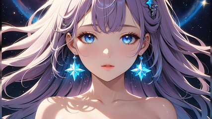 LustRender: Cosmic Serenity: seorang wanita muda yang cantik dengan Stardust pada...