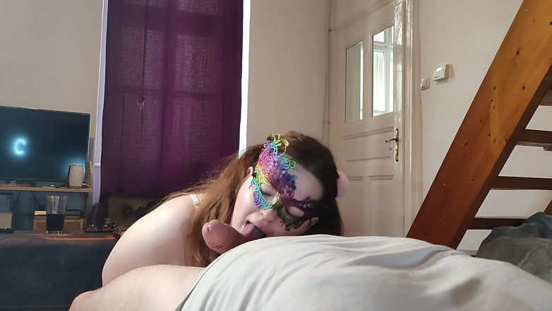 Bella Subslut: Licking &amp; sucking StepDaddy's cock and balls till he cums in...