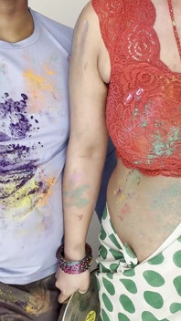 Fucking My Hot Aunt in Holi on Stairs
