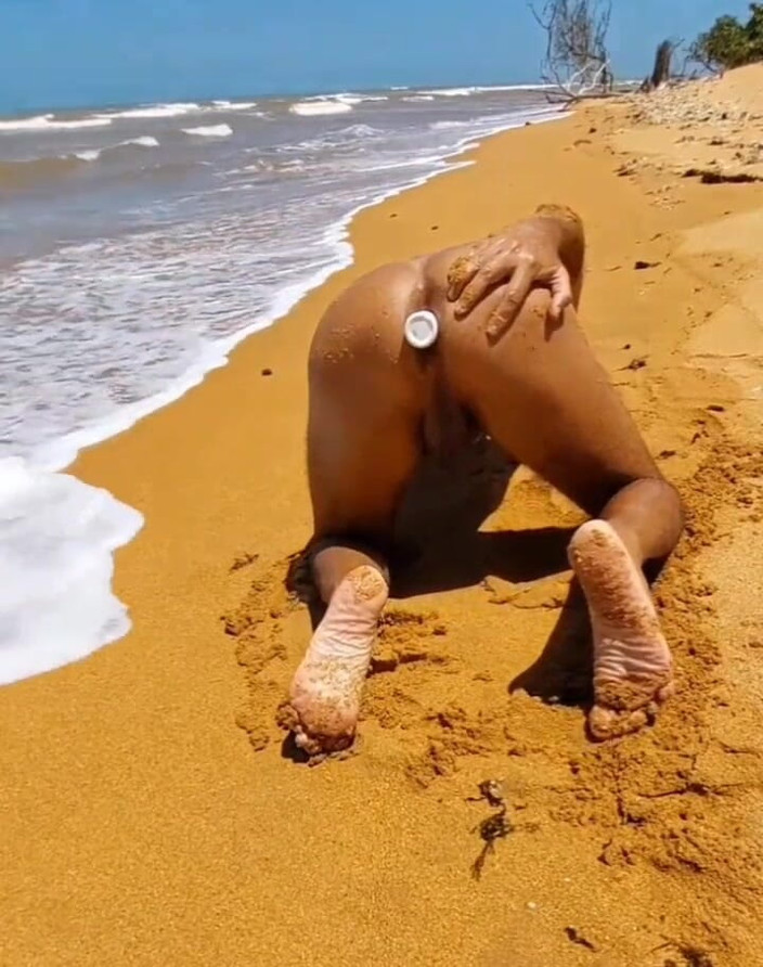 Ladysilvas: Naked Ladysilva on the Beach with a Dildo on Her...