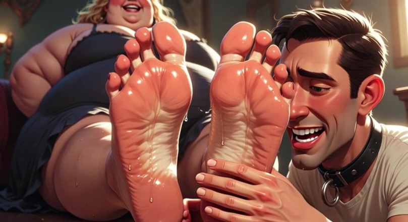 YOUR BEST FANTASY: Un mec soumis dévoué aux pieds moites d’une énorme BBW