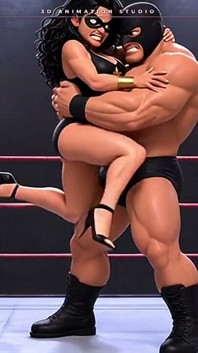 Masked Superheroine in Strap Heels Caught in Bearhugs and Ankle Locks - Ring Wrestling