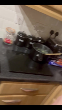 My Chastity Sub Washing the Pots for Me Naked in His Chastity Cage and with His Marigolds on