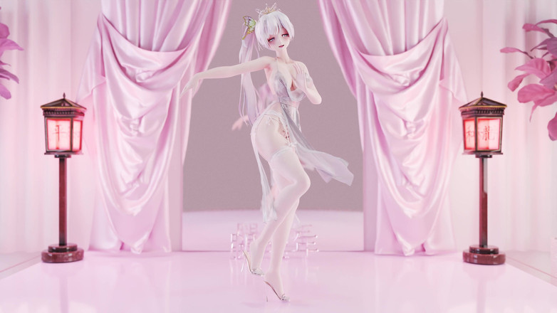 MikuMotion: Слабый звук, эротический подвесы белое шелковое нижнее белье, просвечивающаяся платье