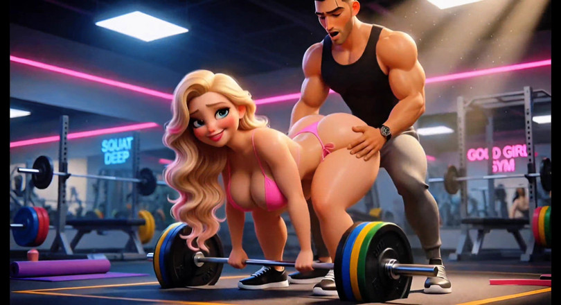 Stories&Anime: Topless blond gym slampa lydig träning