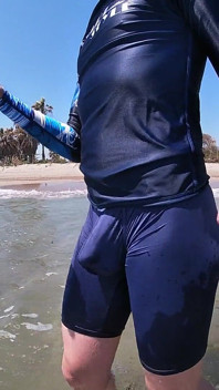 Surfer Gets Erect in His Lycra for the Pleasure of the People