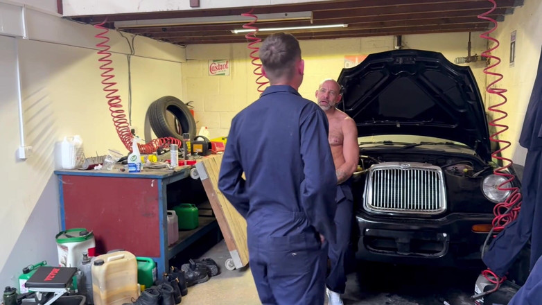 Zach Elliott: Garage Fuck Muscular Kurt Pounds Zach Elliott Over a Car...