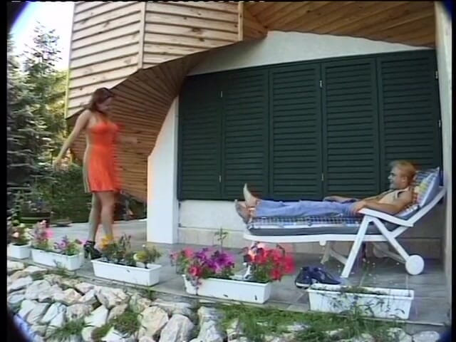 Lucky Cooch: Redhead slut gives blowjob and gets her ass slammed outdoors