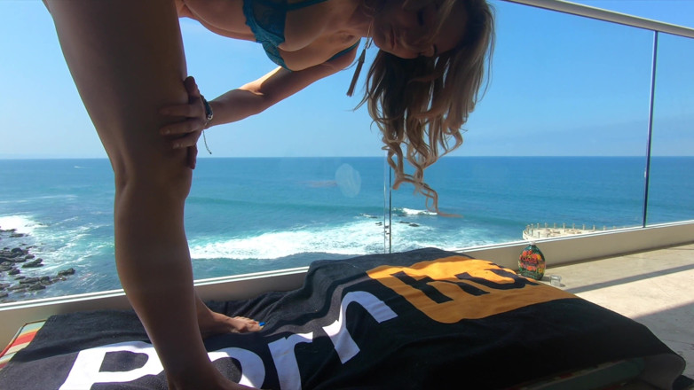 Nasty Nelsons: A sex on a balcony earns this petite Milf babe...