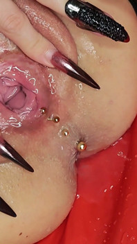 Masturbation of a Puffy Pierced Pussy, Close-up, Squirt, Pee