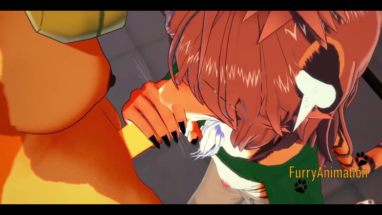 Yaoitube: Furry Futanari Hentai 3D - Futanari a tygří holka kouří a šuká s...
