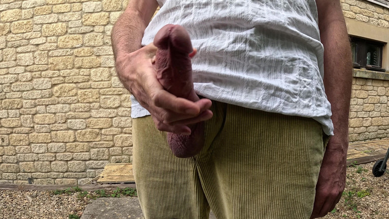 Rockardglans: Hete dilf close-up grote pik buitenshuis randend praten vies met...