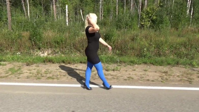 Nylon-Heels: Meia-calça azul