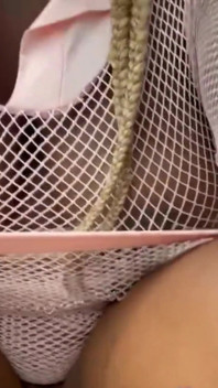 Walking Around in Fishnet Dress Fucking My Pussy on Public Staircase