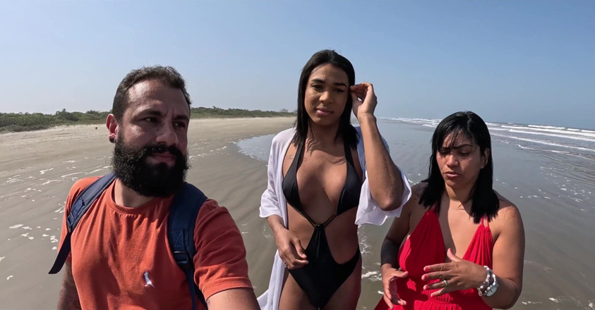 Mattos Movies Trans: Baianinha Trans Fucks Couple on the Beach