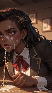 A Steamy Ebony Man Hits a Schoolgirl, Splattering Gravy on Her Face. at the Same Time, He Has an Climax on the Desk!