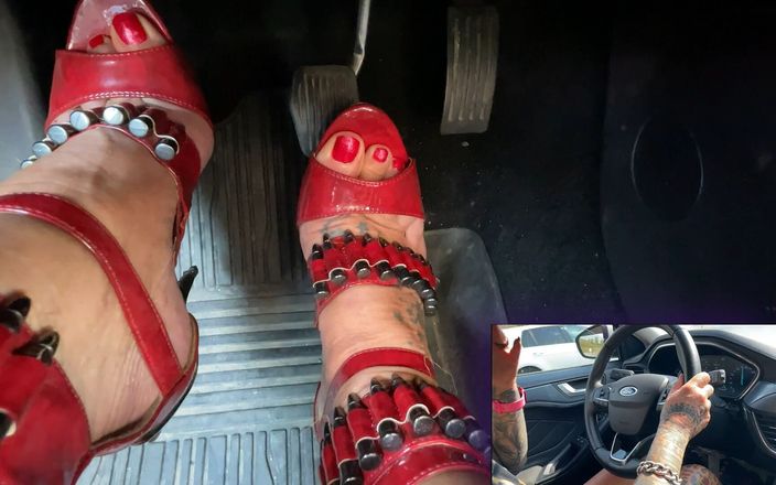 Dominatrix Frida: Red high heels driving (201)