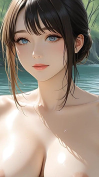 Wanita bogel bertetek besar yang cantik ini berenang akan memandu awak liar - 1