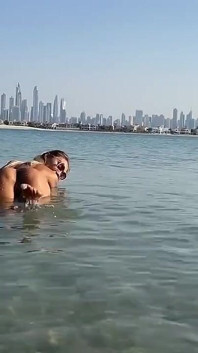 Monika Fox Swims Naked in Sea and Walks Along Beach in Dubai