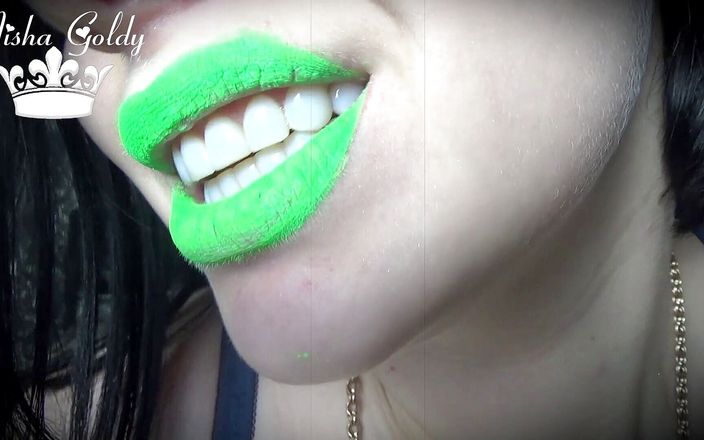 Goddess Misha Goldy: Neón verde, esclava con lápiz labial