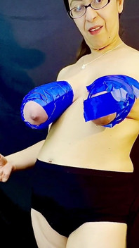 Tits in Bondage Blue Tape HD