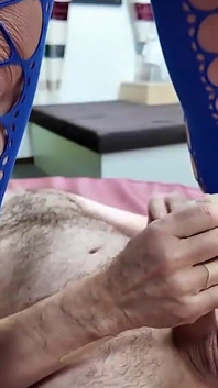 MILF Anastasia in Blue Lingerie Fucks Hairy Guy with Big Cock
