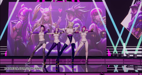 3D-Hentai Games: Día de las chicas - Algo striptease Ahri, Akali, Evelynn, Kaisa 3d...