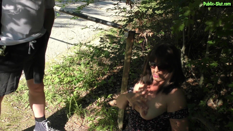 Piss Drinking Wife: Swallowing piss and cum from four strangers at the mountain...