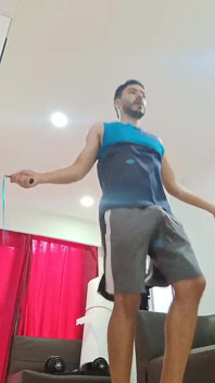Boy Exercising at Home Undresses Uncut Cock and Big Balls Bouncing While Jumping Rope