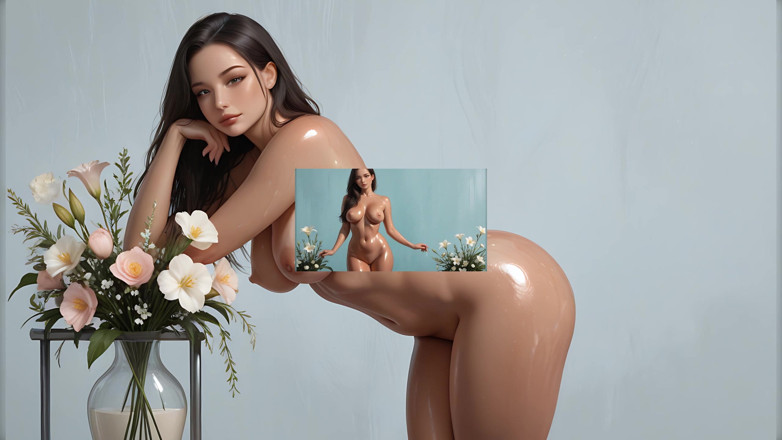 LustRender: Curvilínea mulher nua oleada sensual auto-exploração em atmosfera floral