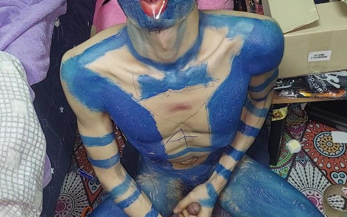 Clown likes to play with colors: Masturbating in a Painted Suit