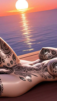Cliffside Sunset Floating - Reclining Nude Futa