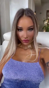Beautiful Monika Fox Poses in a Luxurious Blue Dress & Teases Pussy