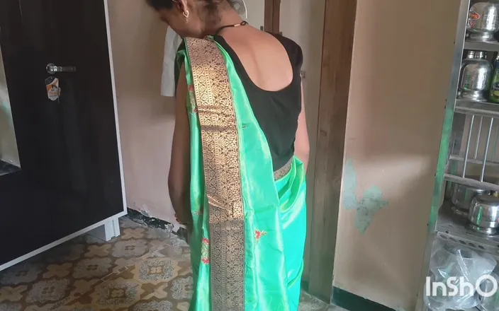 Desishycouple: Indian Wife Getting Ready in Green Saree. Part 1