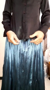 Crossdresser Cumming Wearing Satin Silk Blouse and Shiny Skirt