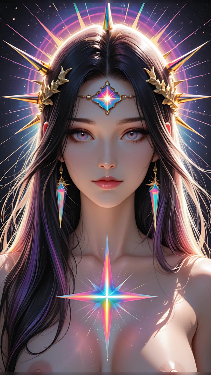 VelvetInk Studio: Shadow Oracle avec Rainbow Prism Spikes Cosmic Fantasy Beauty Ai...