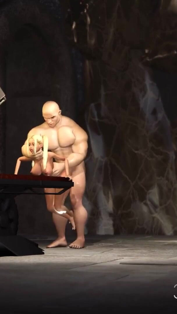 Hard fuck in the dungeon! Big hercules plays with a young blonde (3dxpassion)