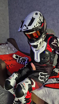 An Excited Guy in Motorcycle Gear Fucks His Sneakers